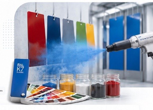 Aplicación industrial de recubrimiento en polvo y muestras de color